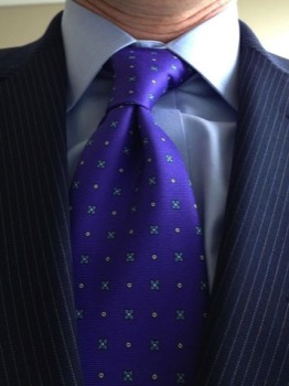  Sky Blue & White on Purple Macclesfield Printed Silk Tie #MCT-116 
