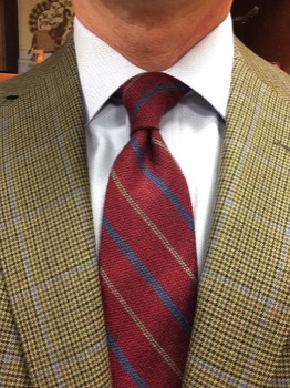  Ocean Blue & Brown Stripes on Dark Red Wool Tie #1 