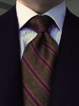  Navy Blue & Burnt Orange Stripe on Dark Chocolate Cashmere Tie #GSCT-2 