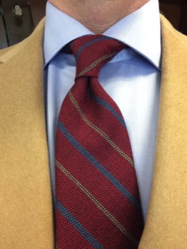 Ocean Blue & Brown Stripes on Dark Red Wool Tie  1 