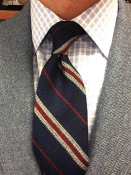  Dark Red & Off White Stripes on Dark Navy Blue Wool Tie #4 