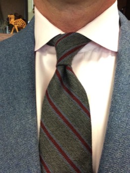  Dark Red & Powder Blue Stripe on Charcoal Gray Cashmere Tie #GSCT-1 