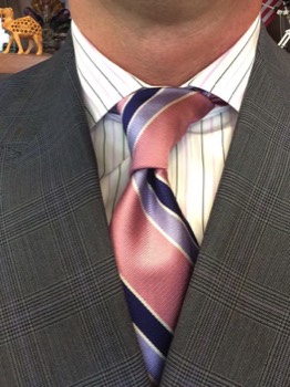  Navy Blue, Lavender & White on Pink Reppe Stripe Silk Tie #RST-11 