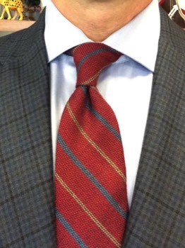  Ocean Blue & Brown Stripes on Dark Red Wool Tie #1 