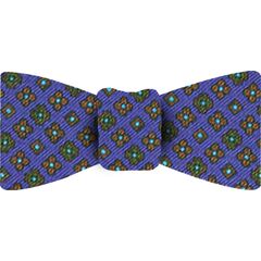 {[en]:Brown / Forest Green / Sky Blue & black on Navy Blue Macclesfield Printed Silk Bow Tie