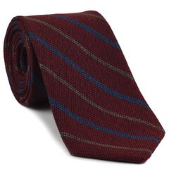 {[en]:Ocean Blue & Brown Stripes on Dark Red Wool Tie