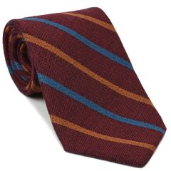 {[en]:Ocean Blue & Rust Stripes on Dark Red Wool Tie