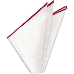 White Linen With Red Contrast Edges Pocket Square