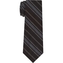 {[en]:Off-White & White on Dark Chocolate Striped Linen/Cotton Silk Tie