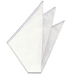 Belgian White Linen Pocket Squares with Dark Royal Purple Hand Sewn Decorative Flat Edges