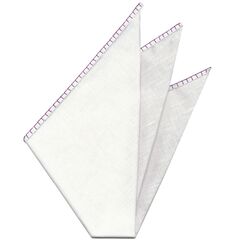 {[en]:Belgian White Linen Pocket Squares with Reddish Purple Hand Sewn Decorative Flat Edges