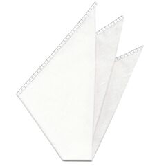 Belgian White Linen Pocket Squares with Silver Hand Sewn Decorative Flat Edges