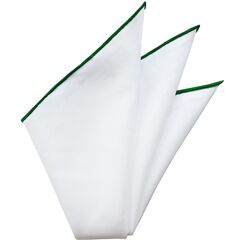{[en]:Natural White Linen/Cotton With Green Contrast Edges Pocket Square