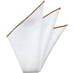 {[en]:Natural White Linen/Cotton With Reddish/Orange Contrast Edges Pocket Square