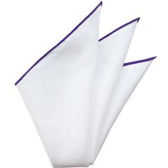 {[en]:Natural White Linen/Cotton With Purple Contrast Edges Pocket Square