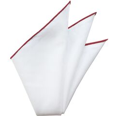 {[en]:Natural White Linen/Cotton With Red Contrast Edges Pocket Square