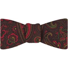 {[en]:Red, Green & Gold on Bitter Chocolate Macclesfield Madder Printed Silk Bow Tie