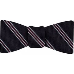 {[en]:Dark Red & White On Midnight Blue Grenadine Fina Stripe Silk Bow Tie