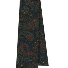 Turquoise, Olive Green & Red on Navy Blue Macclesfield Madder Printed Silk Scarf #MS-19