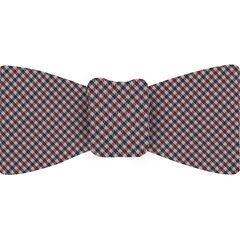 {[en]:Dark Red, Navy Blue & White Shepherd's Check Silk Bow Tie