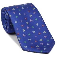 {[en]:Red, Pink, Green, Yellow, White & Violet on Medium Blue English Geometric Silk Tie