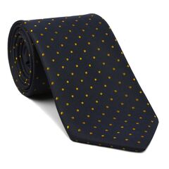 {[en]:Yellow/Gold Dots on Dark Navy Pin-Dot Silk Tie