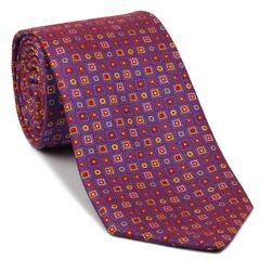 {[en]:Blue, Yellow, Light Blue & Pink on Red Pattern Silk Tie
