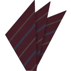 {[en]:Ocean Blue & Brown Stripes on Dark Red Wool Pocket Square