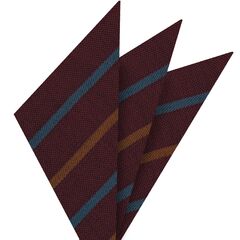 {[en]:Ocean Blue & Rust Stripes on Dark Red Wool Pocket Square