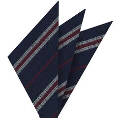 {[en]:Dark Red & Off White Stripes on Dark Navy Blue Wool Pocket Square
