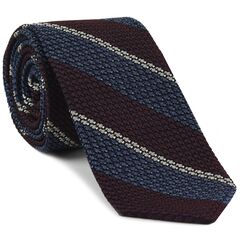 {[en]:Burgundy, Slate Blue & Off-White Classic Grenadine Grossa Stripe Silk Tie