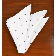 {[en]:Belgian White Linen With Burgundy Embroidered Stars Pocket Square