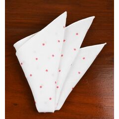 {[en]:Belgian White Linen With Pink Embroidered Stars Pocket Squares