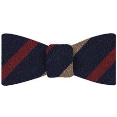 {[en]:Dark Red & Cream on  Dark Navy Blue Shantung Striped Silk Bow Tie