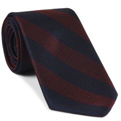{[en]:Dark Red & Midnight Blue Grenadine Fina Wide Stripe Silk Tie