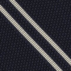 {[en]:Off-White on Midnight Blue Grenadine Fina Reppe Stripe Silk Pocket Square