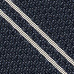 {[en]:Off-White on Slate Blue Grenadine Fina Reppe Stripe Silk  Pocket Square
