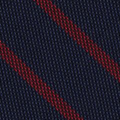 {[en]:Red on Dark Navy Blue Grenadine Fina Stripe Silk Pocket Square