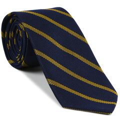 {[en]:Yellow on Dark Navy Blue Grenadine Fina Stripe Silk Tie