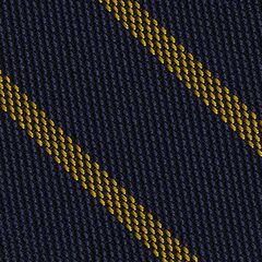 {[en]:Yellow on Dark Navy Blue Grenadine Fina Stripe Silk Pocket Square