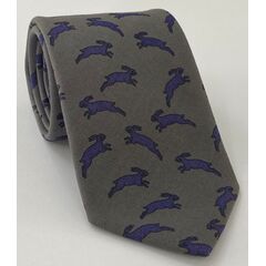 Purple & Black on Charcoal Gray Macclesfield Printed Rabbit Wool Tie MCWT-5