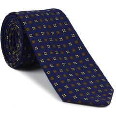 {[en]:Burnt Orange & Off-White on Navy Blue Pattern Challis Wool Tie