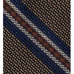 {[en]:Navy Blue, Burnt Orange & Off-White on Gold Grenadine Fina and Grossa Stripe Silk Tie