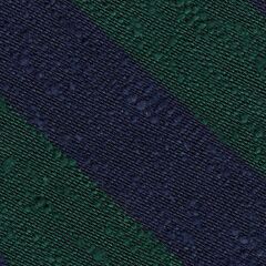 {[en]:Forest Green & Navy Blue Shantung Wide Stripe Silk Pocket Square
