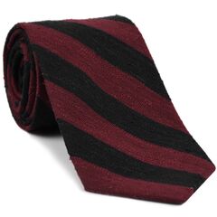 {[en]:Dark Red & Black Shantung Wide Stripe Silk Tie