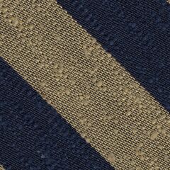 {[en]:Navy Blue & Sand Shantung Wide Stripe Silk Pocket Square