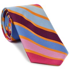 Light Blue, Mandarin, Fuchsia, Sky Blue, Pink & Purple English Stripe Silk Tie SST-1