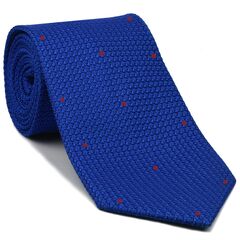 {[en]:Royal Blue Grenadine Grossa with Red (Hand Sewn) Pin Dots Silk Tie