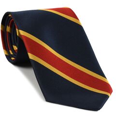 Red & Yellow/Gold on Navy Blue Trad Special Stripe Silk Tie RST-2