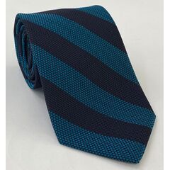 Dark Turquoise & Midnight Blue Grenadine Fina Wide Stripe Silk Tie GFBST-4